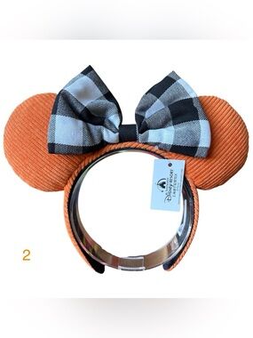 Disney Halloween Minnie Mouse Corduroy Black White Plaid Ears Headband NEW! 2